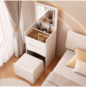 Tocador Blanco Nórdico con Espejo Plegable para Dormitorio, Tocador de Maquillaje con Espejo y Luz - Product Image 3
