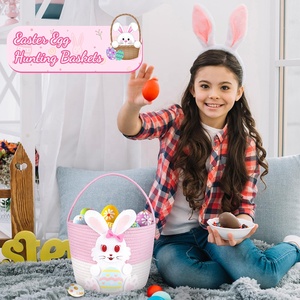 Panier tissé Lapin de Pâques avec applique en feutre, idéal pour la chasse aux œufs, rangement de jouets, décorations de fête, idée cadeau pour enfants, tout-petits, filles et garçons - Product Image 3