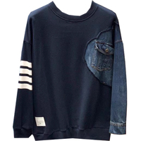 Sweat-shirt en tissu éponge à col rond, à manches longues, décontracté, surdimensionné, à rayures, brodé, patchwork, 100% coton, pour l'automne