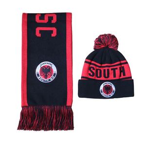 Custom Knitted Winter Bobble Hats and Scarves for Soccer Football Club Fans Long Acrylic Jacquard With Embroidered Logo - Product Image 3