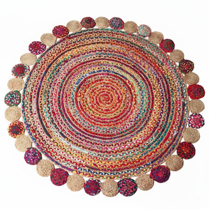 Tapis en jute rond et écologique moderne Tikki Design Tressé Résistant aux taches Antidérapant Pile moyenne Fabriqué à la machine Chindi DEVTIC DECOR - Product Image 2