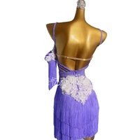 Robe de danse latine à franges et sequins Wy007 Deep-V, costume de compétition, tenue de scène pour groupe adulte, Spandex/Nylon