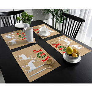 Tovaglietta di sublimazione di lino di Design personalizzato 2023 <span class=keywords><strong>natale</strong></span> <span class=keywords><strong>buon</strong></span> cotone lino tavolo tappetino termico per matrimoni - Product Image 4
