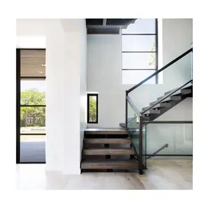Özel yapılmış merdiven cam korkuluk ark şekli merdiven tasarım ahşap çelik merdiven ev
