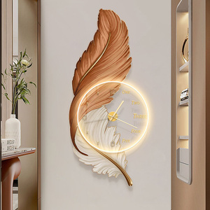 공장 도매 가정 장식 벽 그림 깃털 벽 예술 LED 조명 크리스탈 도자기 그림 시계 벽화 - Product Image 2