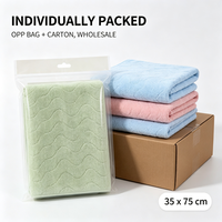 Serviette en microfibre tissée en polaire corail 35x75cm 80g/pièce Jacquard Ondulé Séchage Rapide Super Absorbante avec Boucle de Suspension Luxe Adulte Cuisine