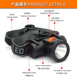 Led Headlamp Rechargeable Battery White Light Outdoor Camping With <b>Dimmer</b> Function - Product Image 4