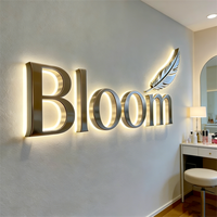 Lettres LED 3D en acier inoxydable sur mesure de haute qualité avec éclairage halo inversé, logo mural commercial, décoration intérieure pour entreprises