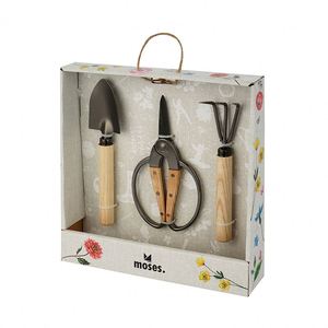 Ensemble d'outils de jardinage 3 pièces personnalisés pour enfants : ciseaux, râteau et pelle en métal avec manche en bois pour creuser, désherber et tailler les plantes - Vente en gros - Product Image 1
