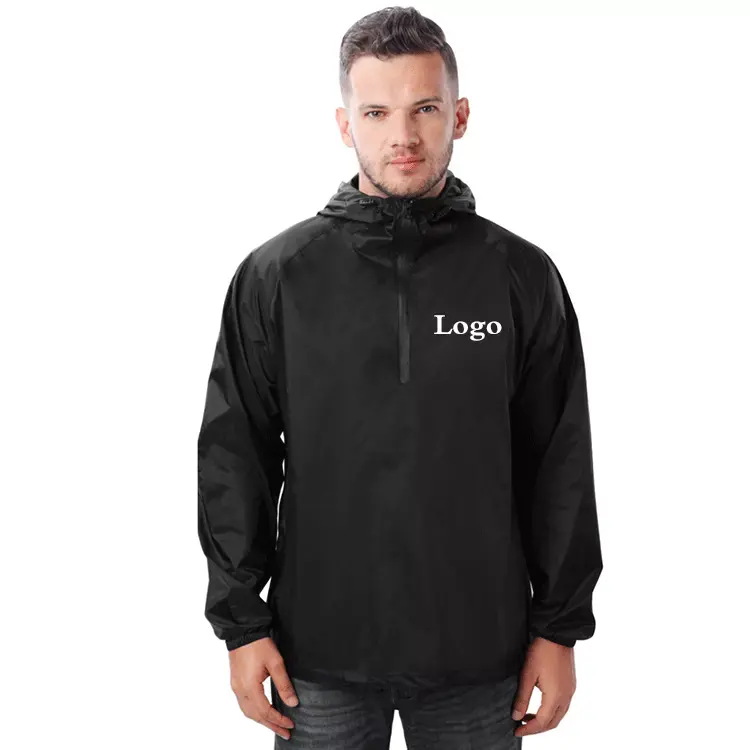 Fashion Wind Breaker Waterproof Sports Jacket Solid Black Jacket For Men