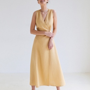 Vestidos Casuales de Lino sin Mangas con Cuello en V al por Mayor, Vestido Elegante de Alta Calidad para Mujer - Product Image 2