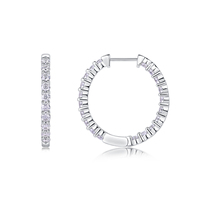 Boucles d'oreilles créoles en argent sterling 925 avec moissanite pour femme, rangée unique, serties de moissanites en griffes, style éternité