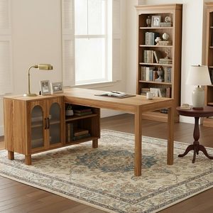 SENYU Bureau d'angle en L en bois massif avec armoire de rangement en verre Changhong, idéal pour l'étude et l'ordinateur à domicile, direct usine transfrontalière - Product Image 2