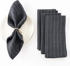 Serviettes en lin 100% élégantes à rayures noires douces attachées avec de la ficelle naturelle pour les salons de <span class=keywords><strong>thé</strong></span> haut de gamme et les brunchs Décoration de table - Product Image 6