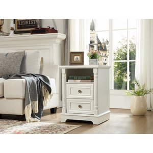 Farmhouse Style 2 Drawer Sofa <b>Side</b> <b>Table</b> With Charging Pedestal <b>Tall</b> Rustic Wood Square Nightstand Wooden Base Roman - Product Image 1