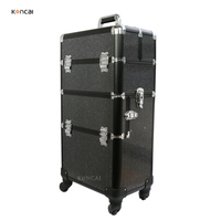 Valise de maquillage et cosmétiques professionnelle FAMA en aluminium à grande capacité, motif pierre, avec plateaux