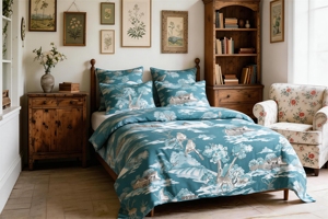 100% Cotton Reversible Plant Pattern <strong>Duvet</strong> <strong>Cover</strong> Set with Polyester Filling 300tc Thread Count Modern Style All-Season Use - Product Image 2