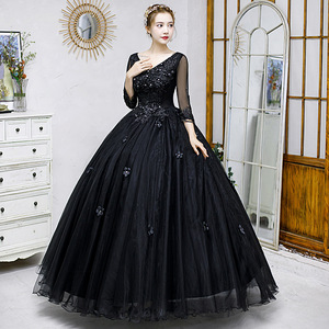 Black And Pink Stage Performance Dress Women Long Puffy Skirt Art Exam Gown Dreamy Forest Style - Product Image 3