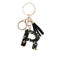 Aanpasbare DIY Epoxyhars sleutelhanger met gouden folie letter alfabet hanger, fruit rechthoek & kattenpatroon ketting, bulk verkrijgbaar