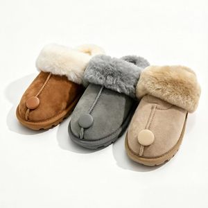 Bottes de neige pour femmes, bottes d'hiver en peau de mouton, à enfiler, doublées de peluche, bout fermé, semelle en caoutchouc antidérapante, chaussures plates de couleur unie - Product Image 1