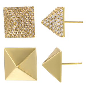 Pendientes <span class=keywords><strong>de</strong></span> mujer con diseño <span class=keywords><strong>de</strong></span> nicho pequeño, incrustaciones <span class=keywords><strong>de</strong></span> pirámides <span class=keywords><strong>de</strong></span> circonio, superficie lisa y sencilla, remaches cuadrados. - Product Image 1