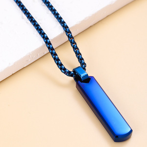 Gran oferta, <span class=keywords><strong>pareja</strong></span>, cadena de clavícula de acero inoxidable grabada personalizada, collar con colgante cuadrado largo geométrico multicolor Simple - Product Image 4