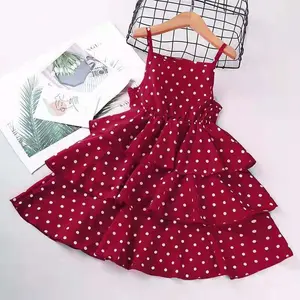 Apparel stock 4 6 8 10 12 Years Old Age Vintage Teen Girls Clothing Summer Dresses for Teenage Girls Dot Design Red Frocks Girls