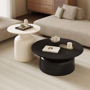 Cream Style Round Coffee <b>Table</b> Resin Top Small Apartment Living Room Furniture Modern Minimalist Design - Product Image 1