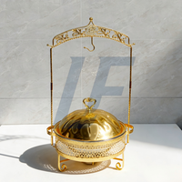 Ensemble de chauffe-plats suspendus de luxe dorés pour traiteur, alimentés à l'alcool, avec supports réglables, pour mariages et réceptions, utilisables comme ustensiles de cuisine