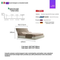 Lit double king size 1,8 m, cadre en bois de pin, style italien minimaliste moderne, chambre principale, grand lit avec revêtement en cuir, design de créateur