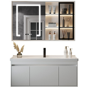 White simple ceramic integrated basin bathroom cabinet combination wash basin smart <b>mirror</b> cabinet - Product Image 4