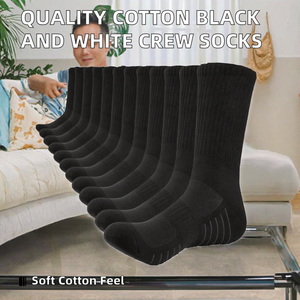 High Quality 100% Cotton Casual Solid Color Men Women <b>Black</b> Crew Anti-Bacterial Standard Cushioned <b>Socks</b> White - Product Image 2