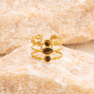 Anillos de Moda Chapados en Oro, Diseño Abierto en Forma de U con Estrella y Luna, con Turquesa y Piedras Rosas, Joyería Unisex para Regalo - Product Image 2