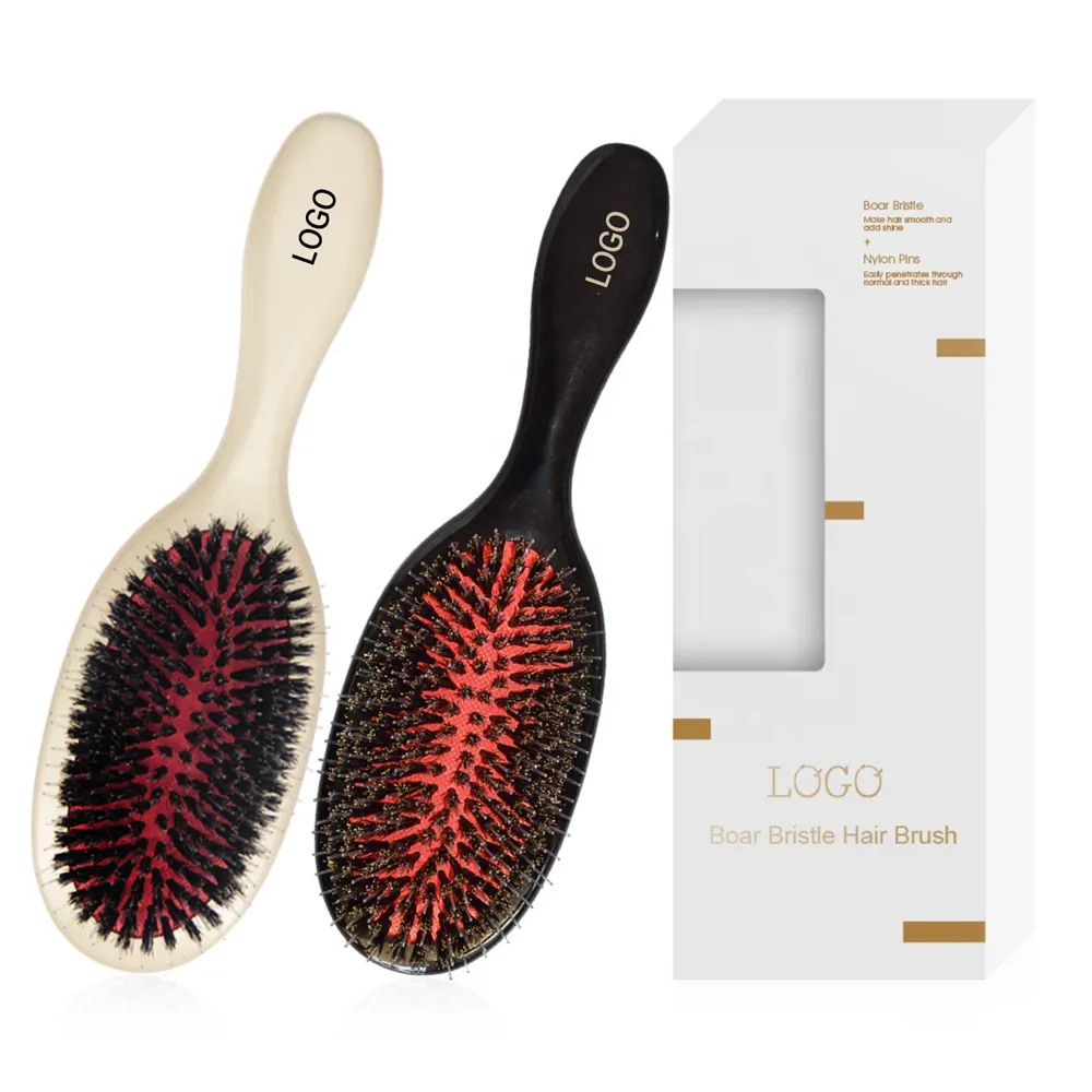 Professional Custom Logo Detangling Paddle Wet Hair Brush with Logo Boar Bristles Hair Extension Wig Brush for Women