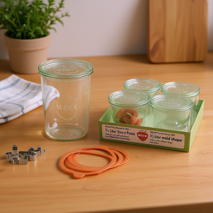 Weck Round Rim Jar 100 Half Liter Mold Shape 4 Pack With Rubber <b>Rings</b> And <b>Clips</b> - Product Image 3