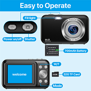 กล้องวิดีโอดิจิตอลขนาดพกพาสำหรับเด็ก ความละเอียด 1080P เซ็นเซอร์ CMOS 48MP รองรับการ์ด MicroSD หน้าจอ 2.4 นิ้ว กล้อง USB สำหรับเด็ก - Product Image 2