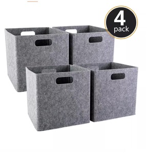Ensemble de boîtes de <span class=keywords><strong>rangement</strong></span> en feutre non tissé MIQIO, 4 paniers pliables 30x30x30cm, caisses organisatrices beige - Product Image 2