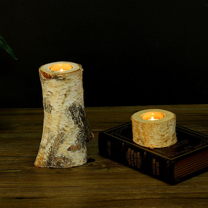 Mystic Arts Rustic Wood Candle <b>Holders</b> Set Of 3 Natural Birch Bark Style Decorative <b>Tealight</b> <b>Holders</b> For Home Christmas Decor - Product Image 2