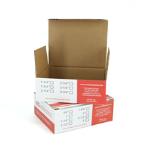 Boîte de présentation en carton ondulé robuste avec tableau de tailles transparent pour vis à béton et à bois