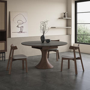 Solid <b>Wood</b> Slab <b>Extendable</b> <b>Dining</b> <b>Table</b> <b>Round</b> Walnut Modern Minimalist Design - Product Image 2