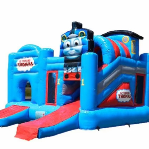 Castillo Inflable Thomas Train, Casa <span class=keywords><strong>de</strong></span> Brinco con Tobogán y Piscina <span class=keywords><strong>de</strong></span> Pelotas para Uso en Exteriores, <span class=keywords><strong>Material</strong></span> <span class=keywords><strong>de</strong></span> PVC, Incluye Soplador, 5.5x5m, 2-3 Personas - Product Image 1