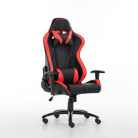 Chaise de bureau ergonomique noire et rouge avec logo personnalisé, dossier haut, pivotante, en cuir, pour jeux professionnels