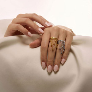 Waterproof Non Tarnish <b>Rings</b> 14k 18k PVD Gold Plated Fashion 316L Stainless Steel Dangle <b>Ring</b> For <b>Fingers</b> - Product Image 1
