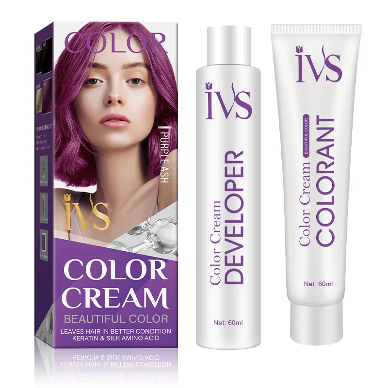 צבע סלון IVS מקצועי קרם צבע שיער סגול אפר קבוע