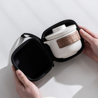 Service à thé portable en céramique avec 2 tasses, étui de transport en bois, idéal pour le bureau, la maison, les voyages d'affaires, ou comme cadeau.