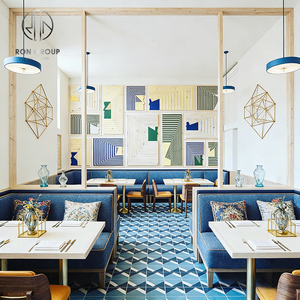 Ensemble table et chaises <span class=keywords><strong>de</strong></span> restaurant/boutique <span class=keywords><strong>de</strong></span> thé, table minimaliste carrée en pierre, canapé rembourré en velours - Product Image 6