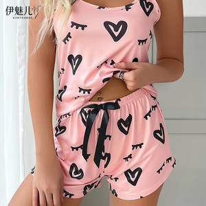 Ensemble pyjama pour femmes AliExpress, style européen et américain, imprimé été, débardeur et short, vêtements de détente - Product Image 2
