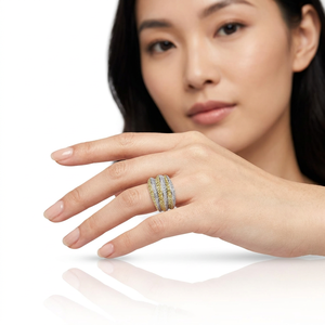 Natural White And Yellow Diamond Band <b>Ring</b> 925 Sterling <b>Silver</b> Round Cut Two Tone Pave Setting <b>Statement</b> <b>Ring</b> Wholesale - Product Image 3