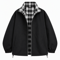 Veste réversible pour homme avec doublure à carreaux, coupe oversize, fermeture éclair, ourlet à cordon de serrage et poignets élastiques