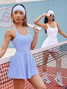 Tennis-Golf kleid für Damen mit U-Ausschnitt und eingebauten Shorts Ärmelloses Workout Active Athletic Dress - Product Image 3